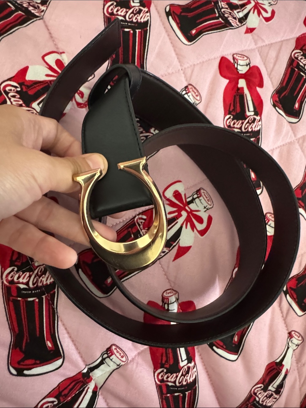 Coach Black Leather Belt with Gold Signature Buckle